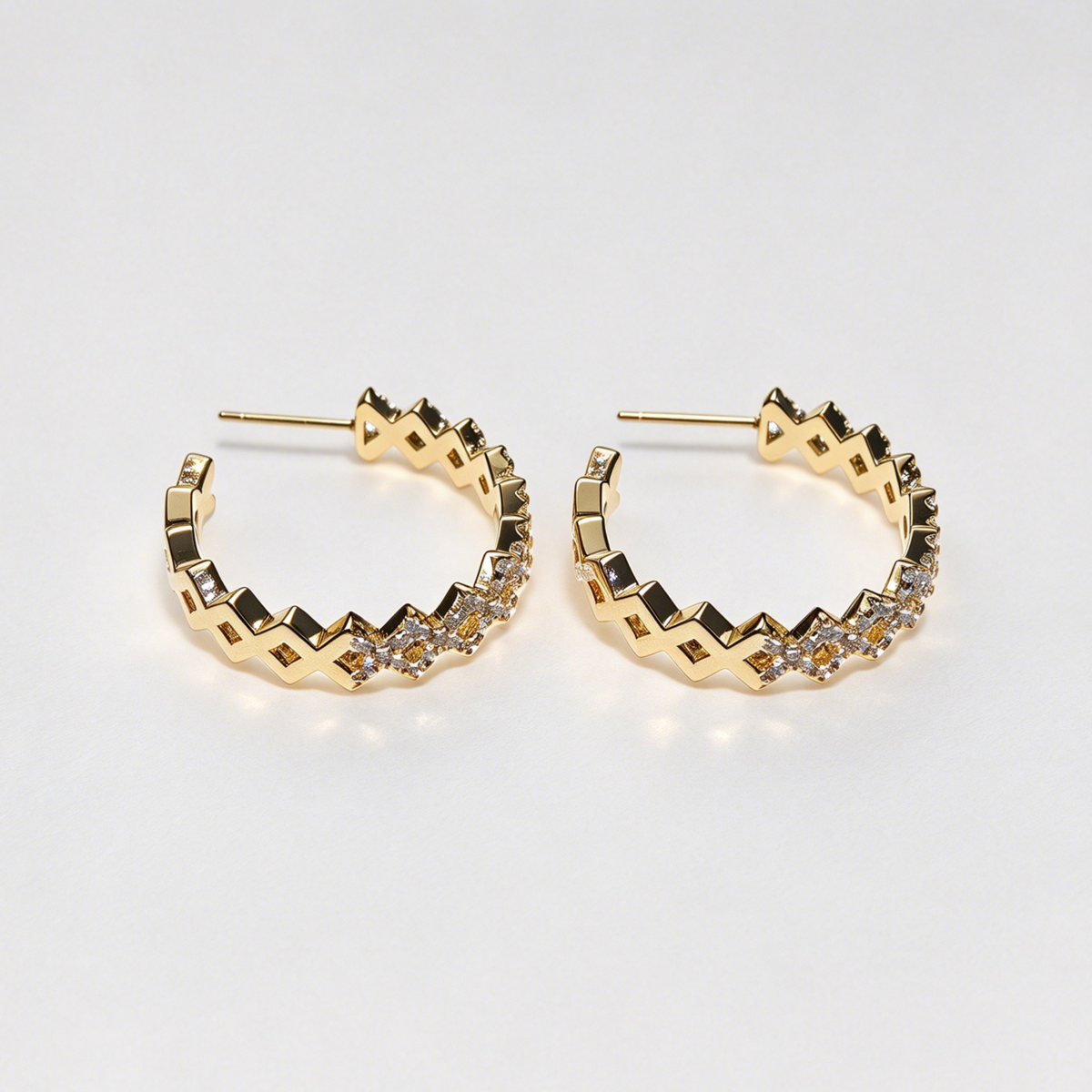 Geometric Pave Cross Hoop Earrings