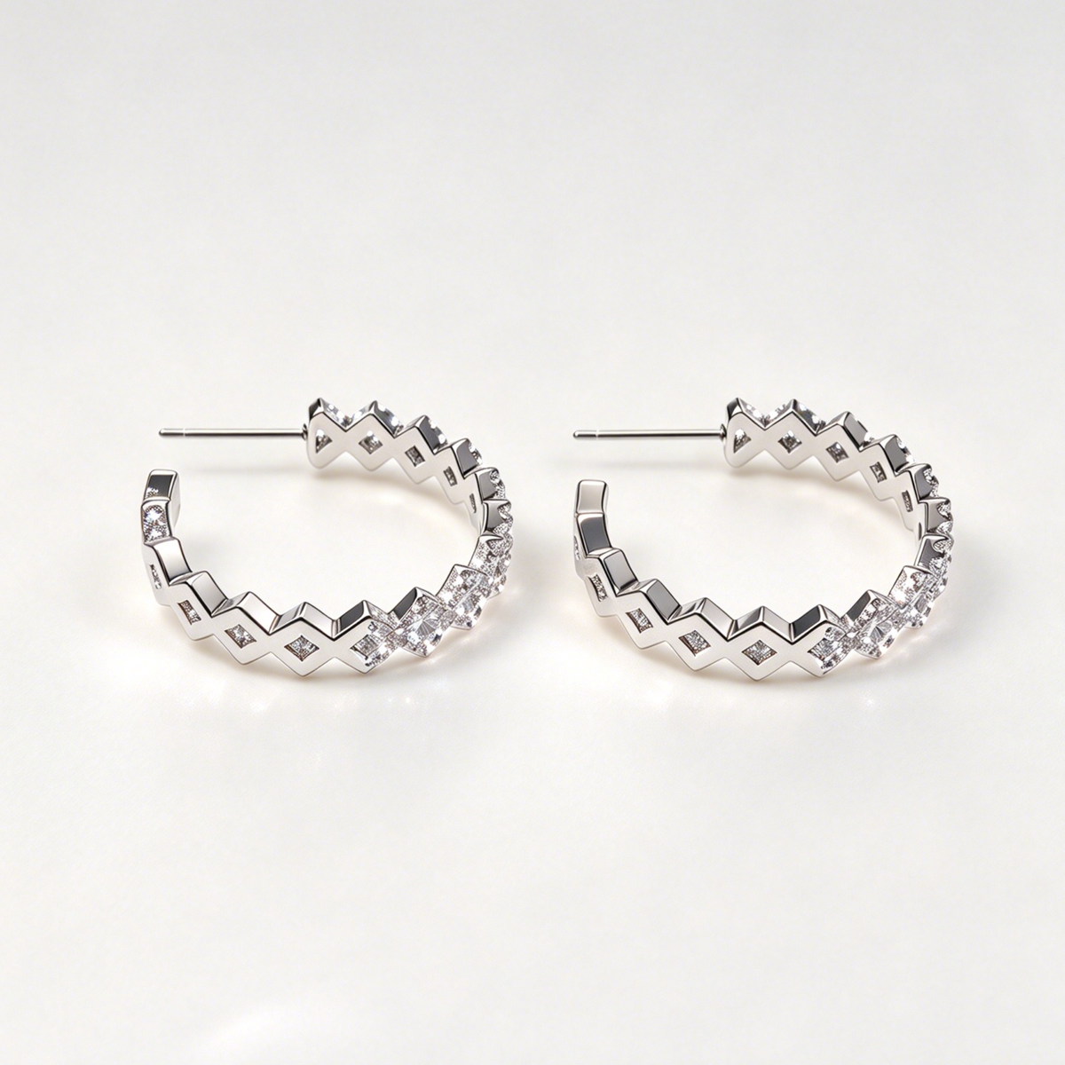 Geometric Pave Cross Hoop Earrings
