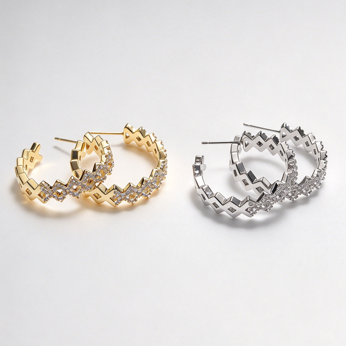 Geometric Pave Cross Hoop Earrings