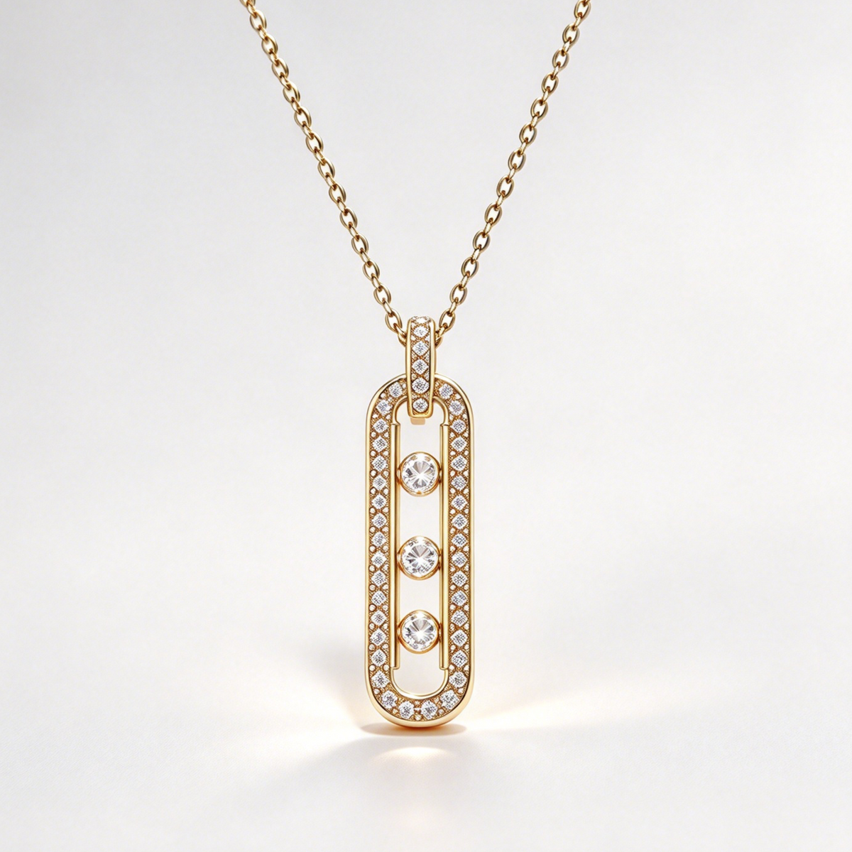 Oval Hollow Paved CZ Necklace