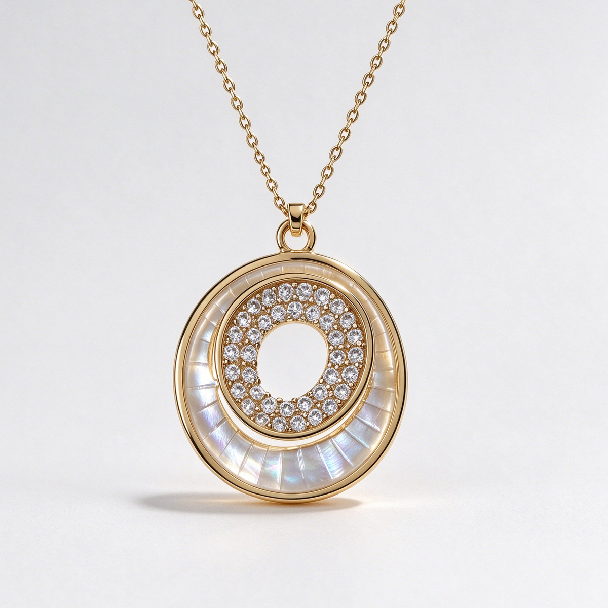 Double Oval MOP CZ Necklace