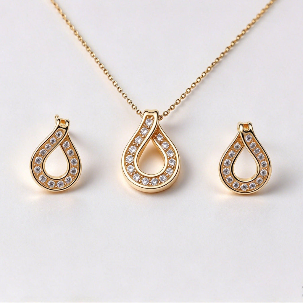 Teardrop Hollow CZ Jewelry Set (Necklace & Earrings)