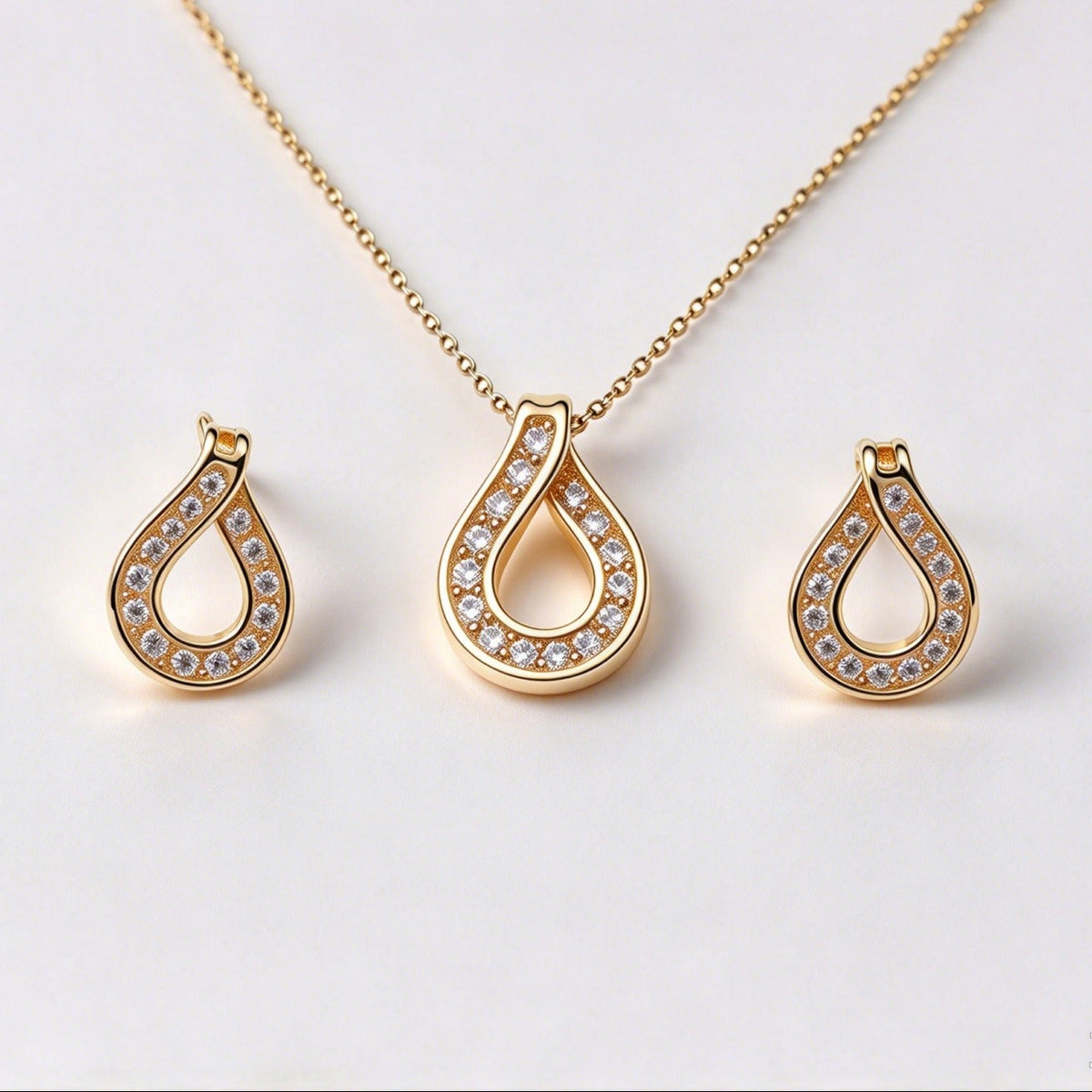 Teardrop Hollow CZ Jewelry Set (Necklace & Earrings)