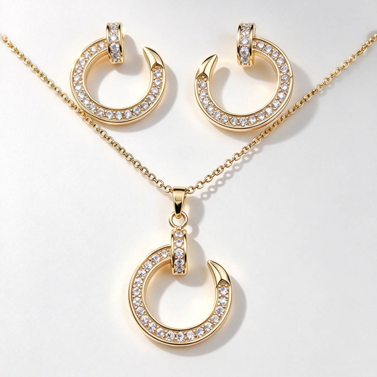 C-Shape Moon CZ Jewelry Set (Necklace & Earrings)
