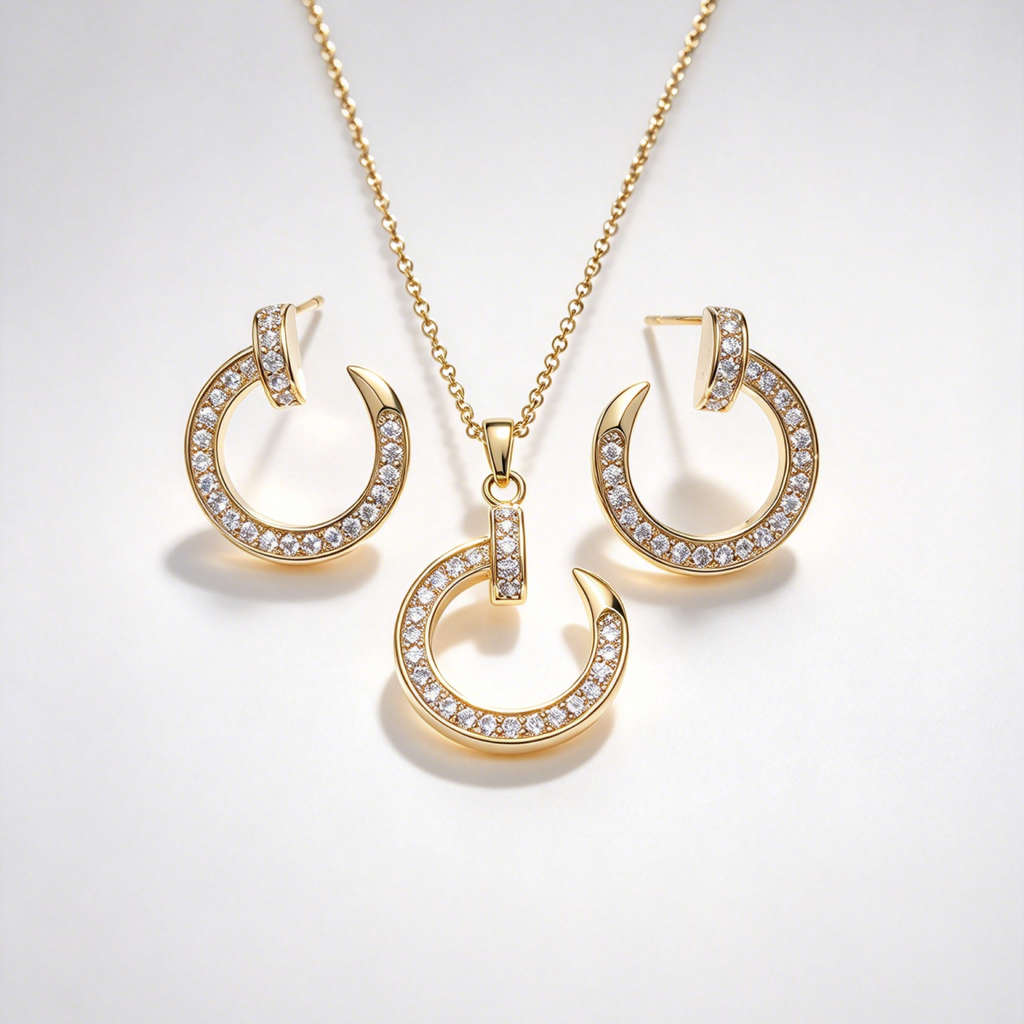 C-Shape Moon CZ Jewelry Set (Necklace & Earrings)