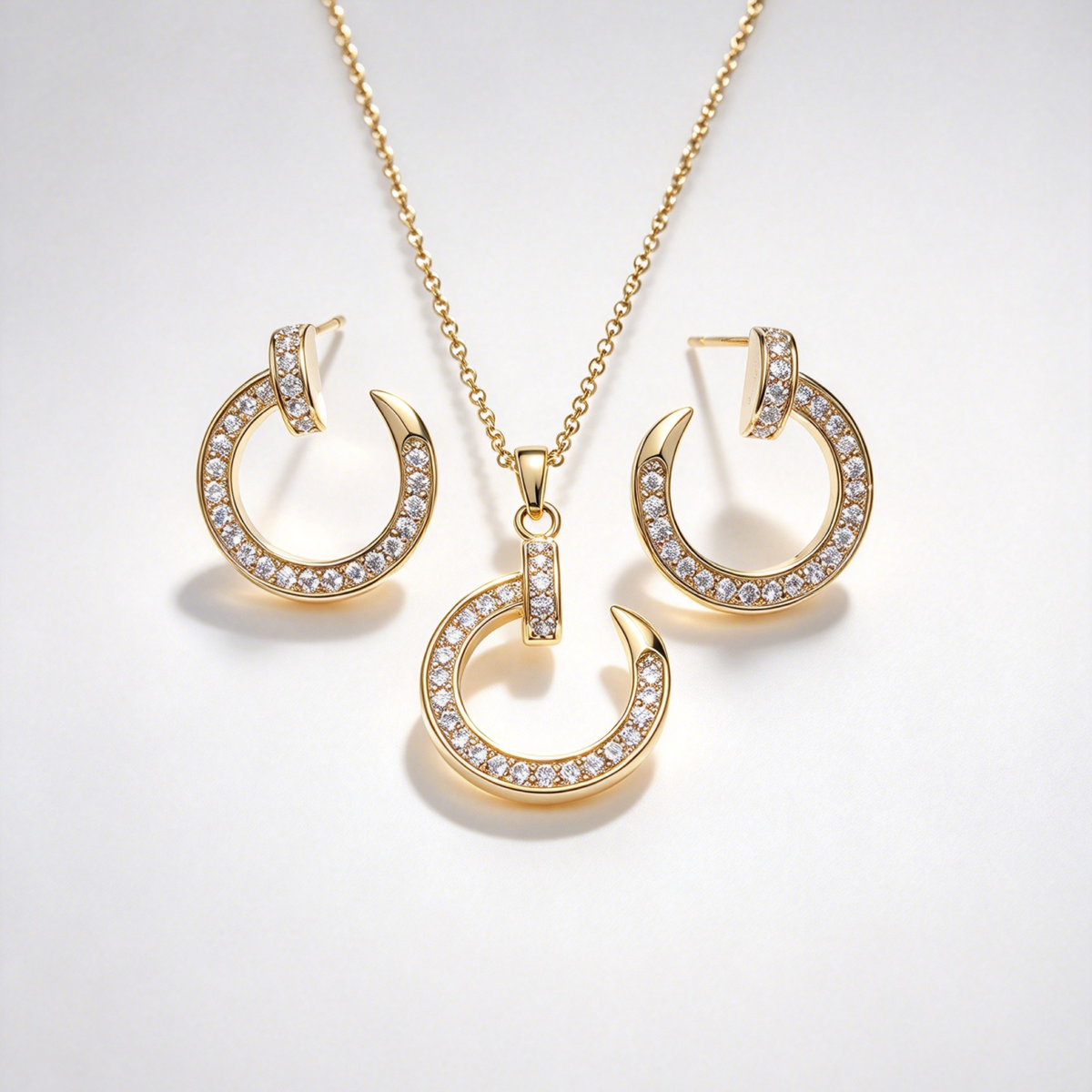 C-Shape Moon CZ Jewelry Set (Necklace & Earrings)