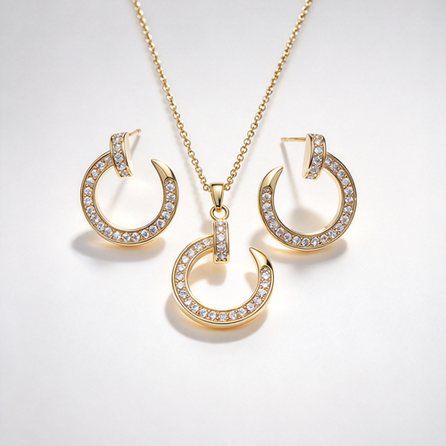 C-Shape Moon CZ Jewelry Set (Necklace & Earrings)