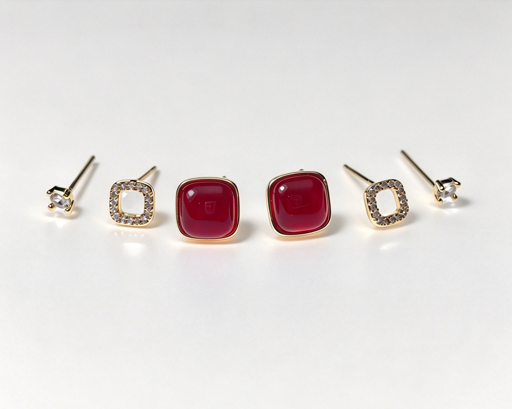 Square Trio Stud Earrings Set