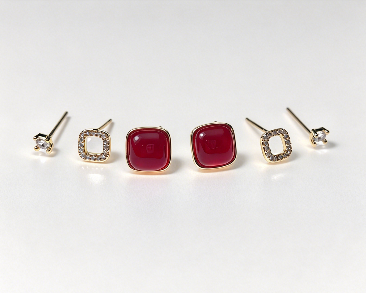 Square Trio Stud Earrings Set