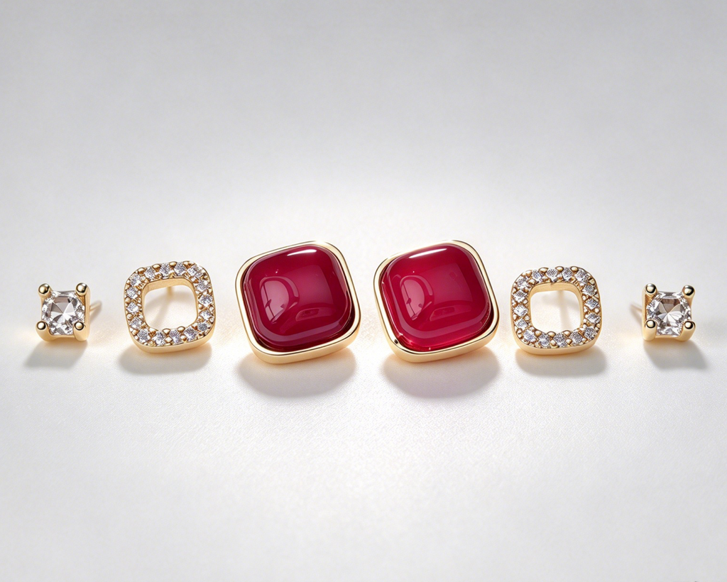 Square Trio Stud Earrings Set