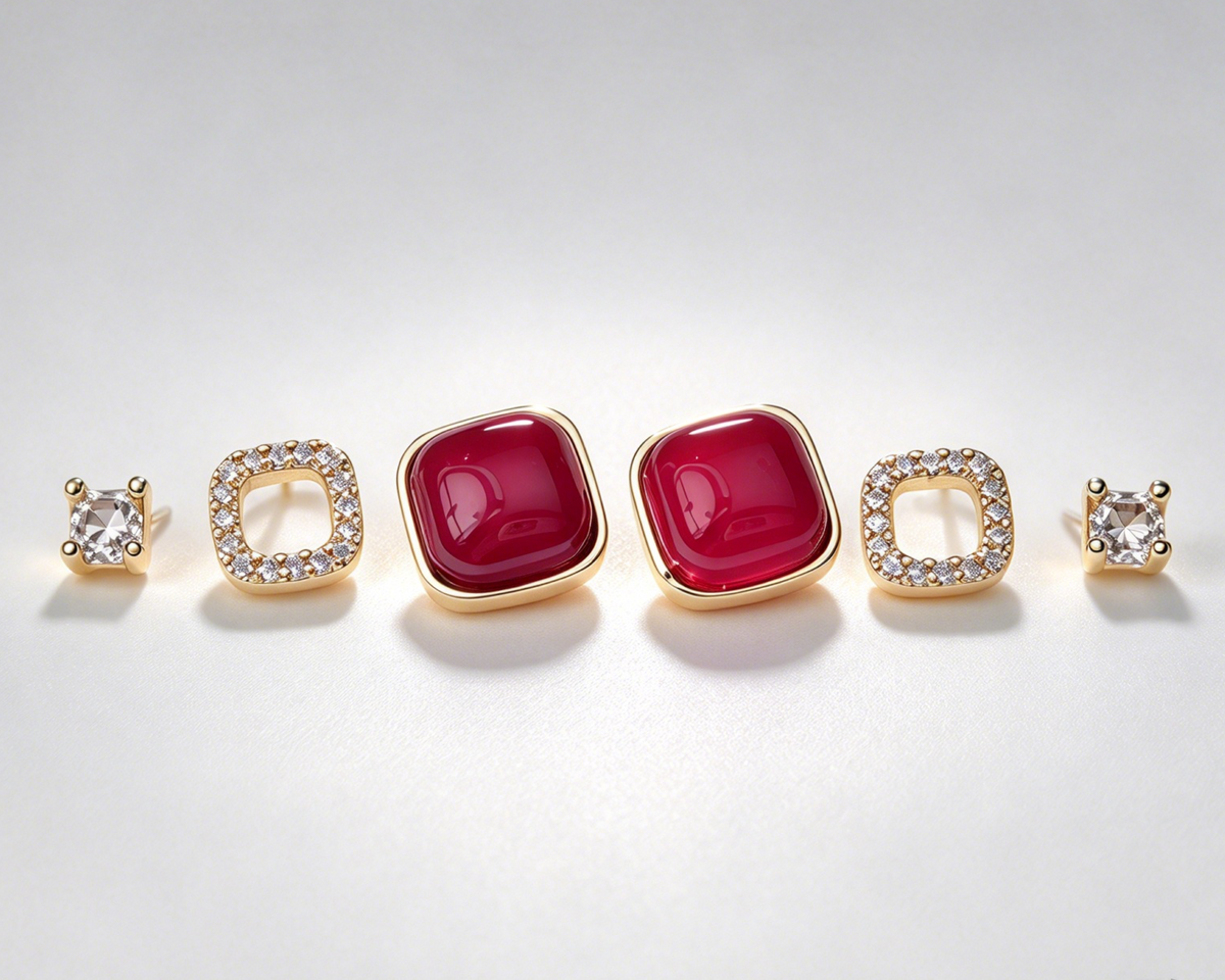 Square Trio Stud Earrings Set